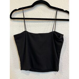 #153 Love Tree String Strap Cropped Ribbed Black Tank Top Size Medium